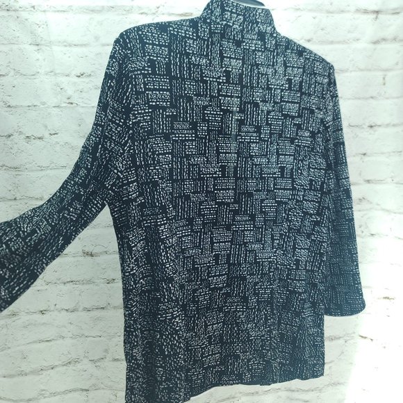 Alex Evenings Womens Black Abstract Long Sleeve Open Front Jacket Size Large - Picture 2 of 12